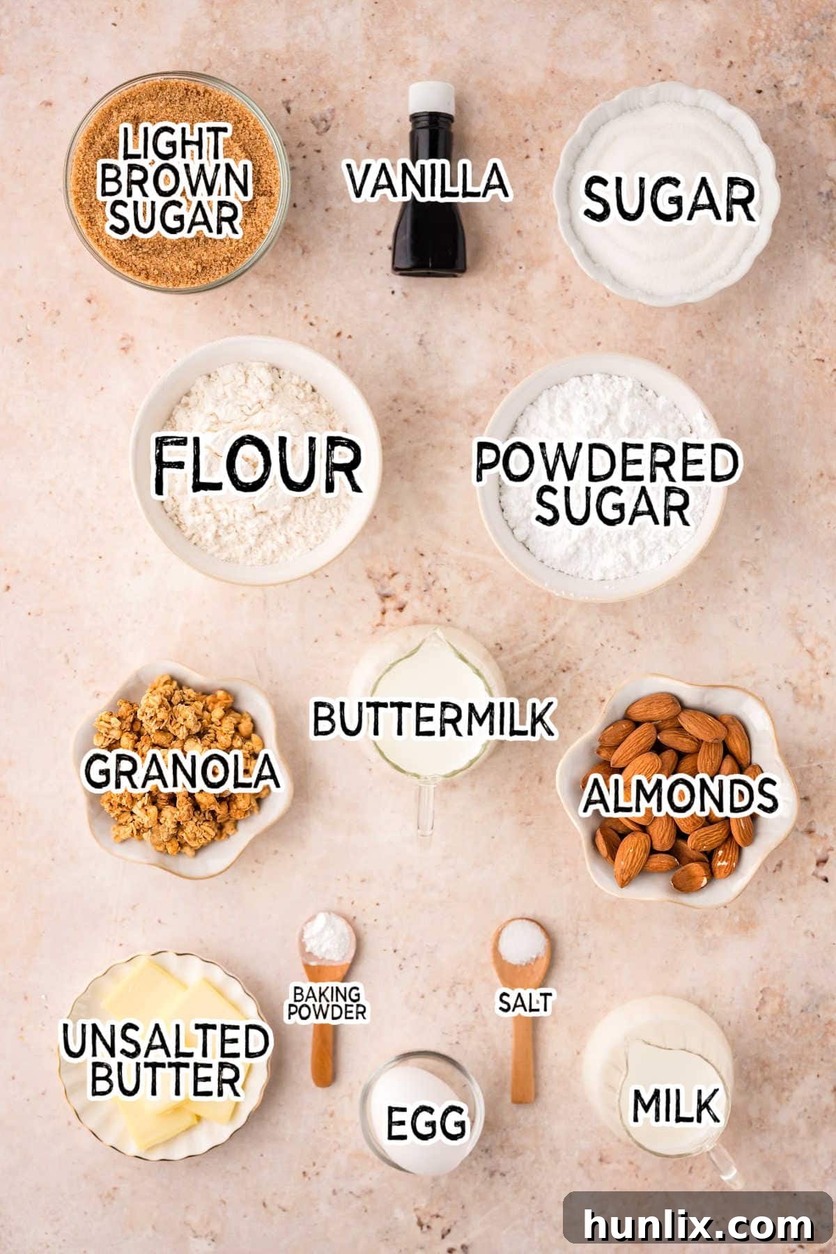 Ingredients on a beige surface.