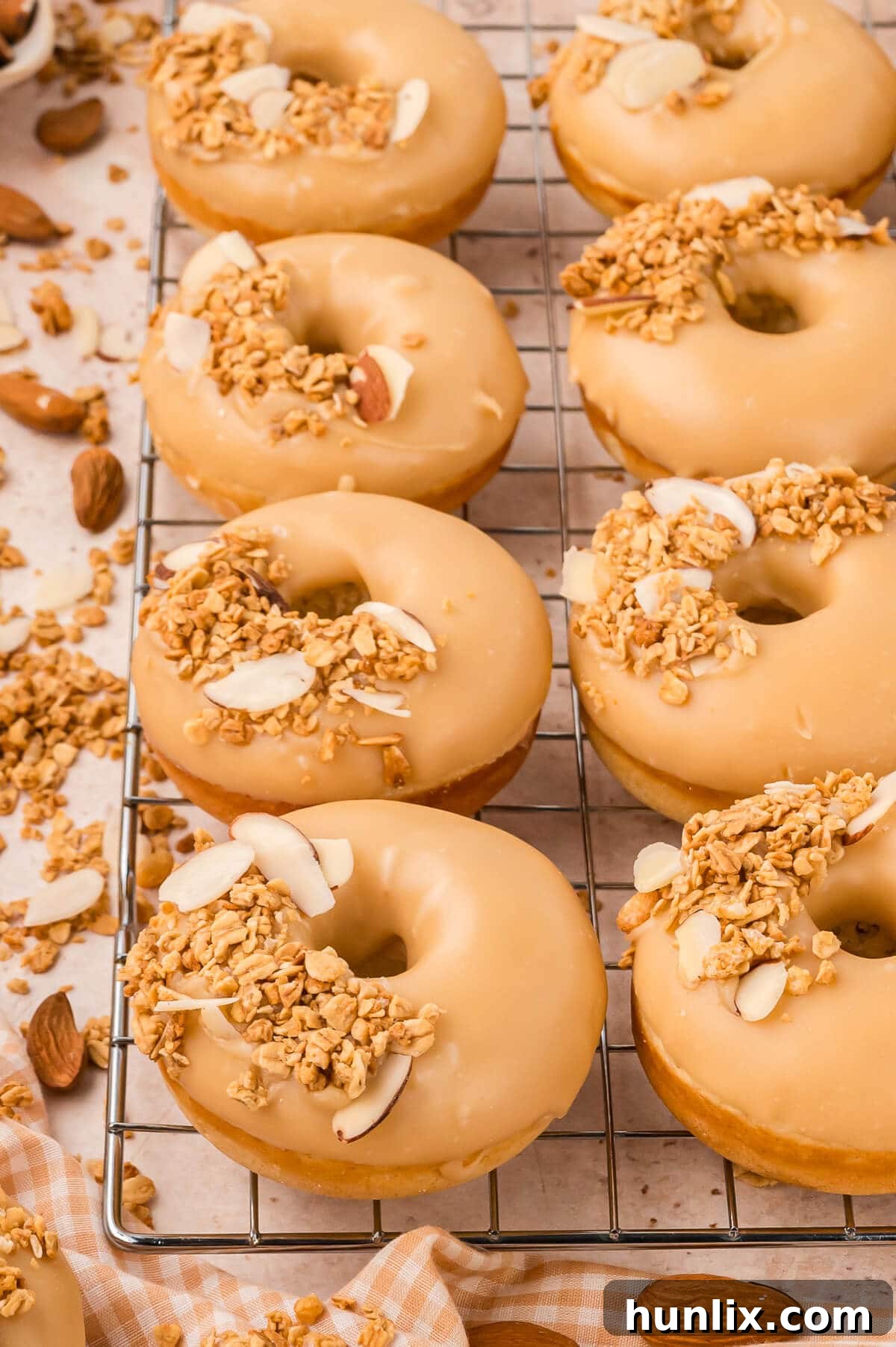 Donuts on a wire rack.