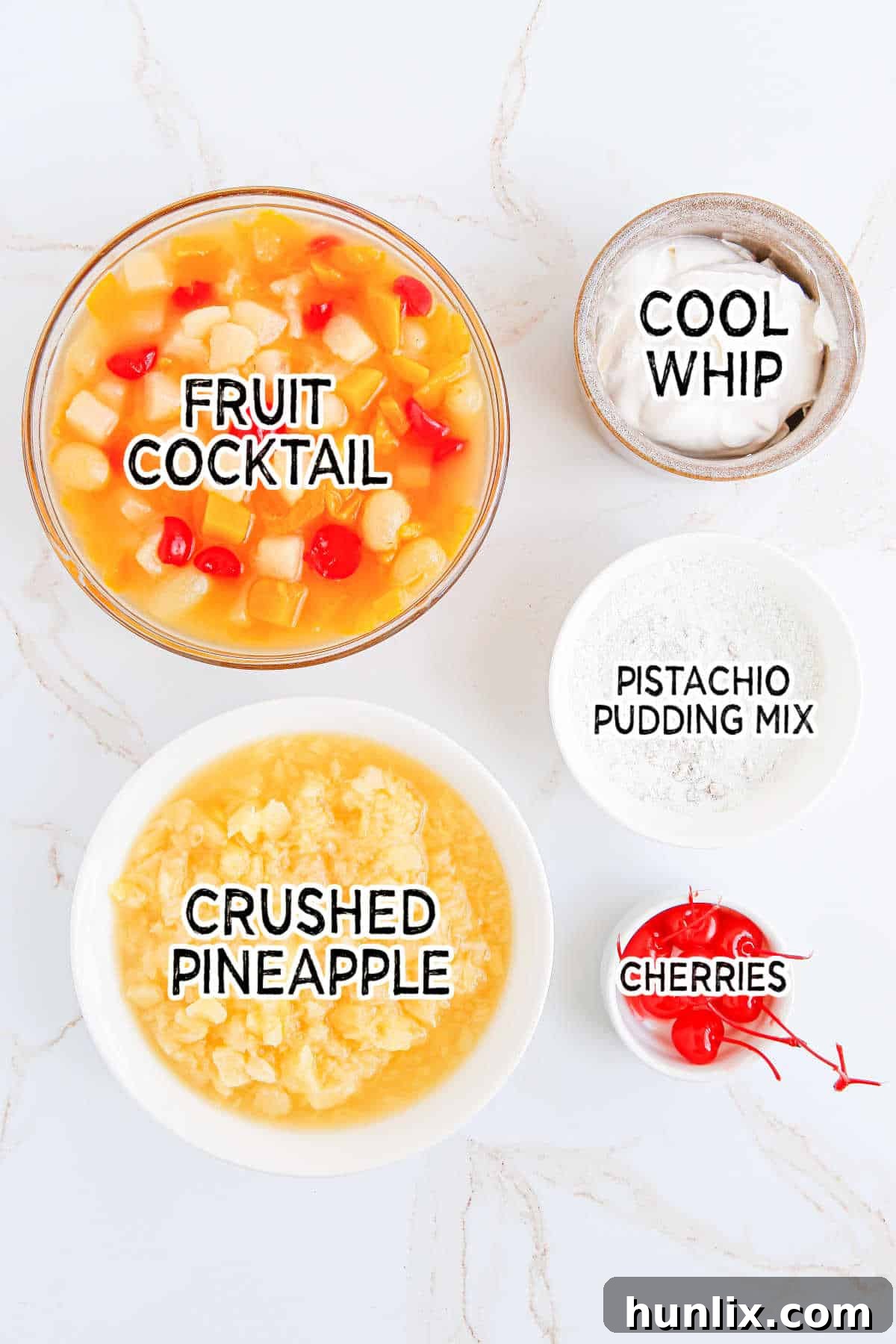 Vibrant Fruit Delight 3 Fruit cocktail dessert ingredients.