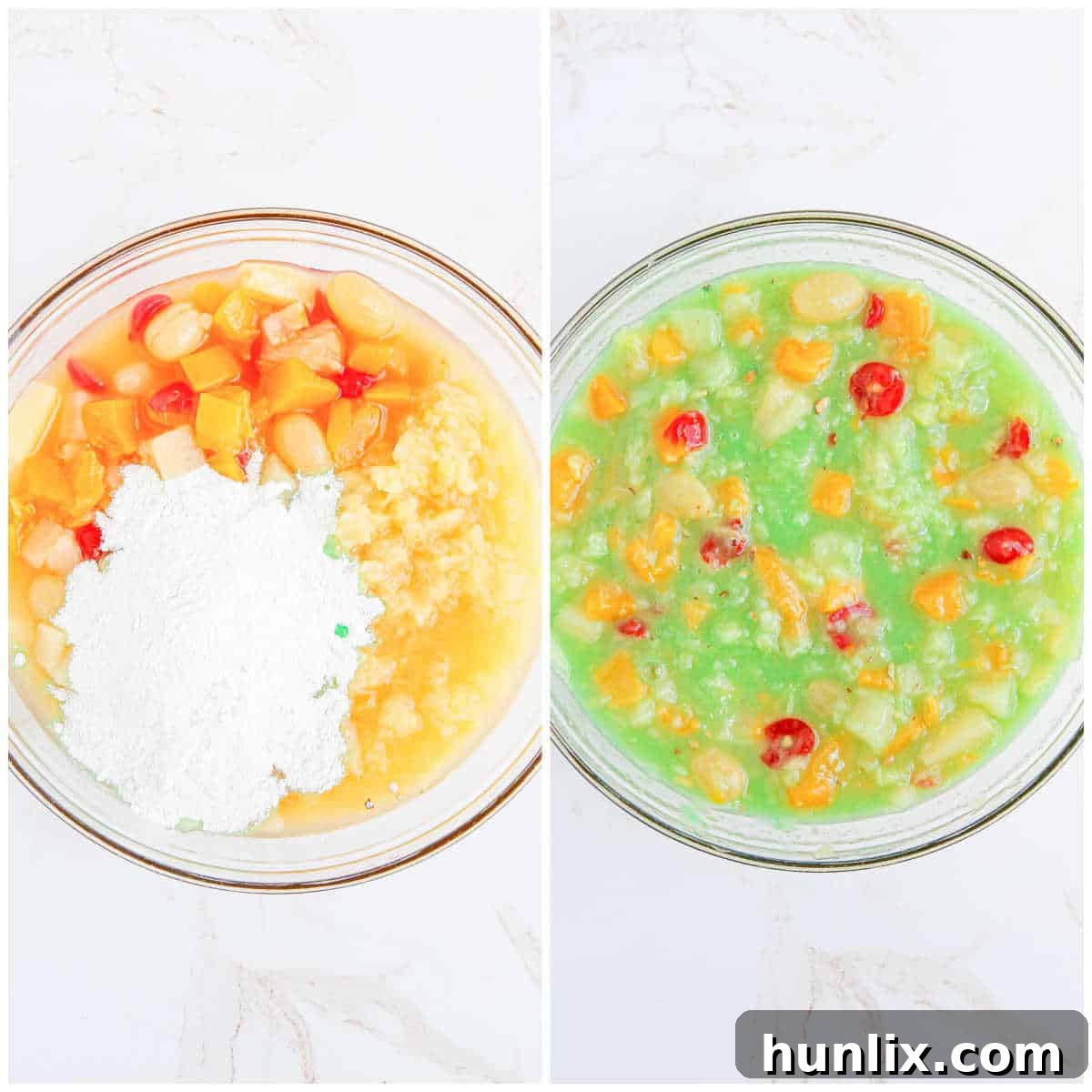 Vibrant Fruit Delight 4 Steps to make fruit cocktail dessert.