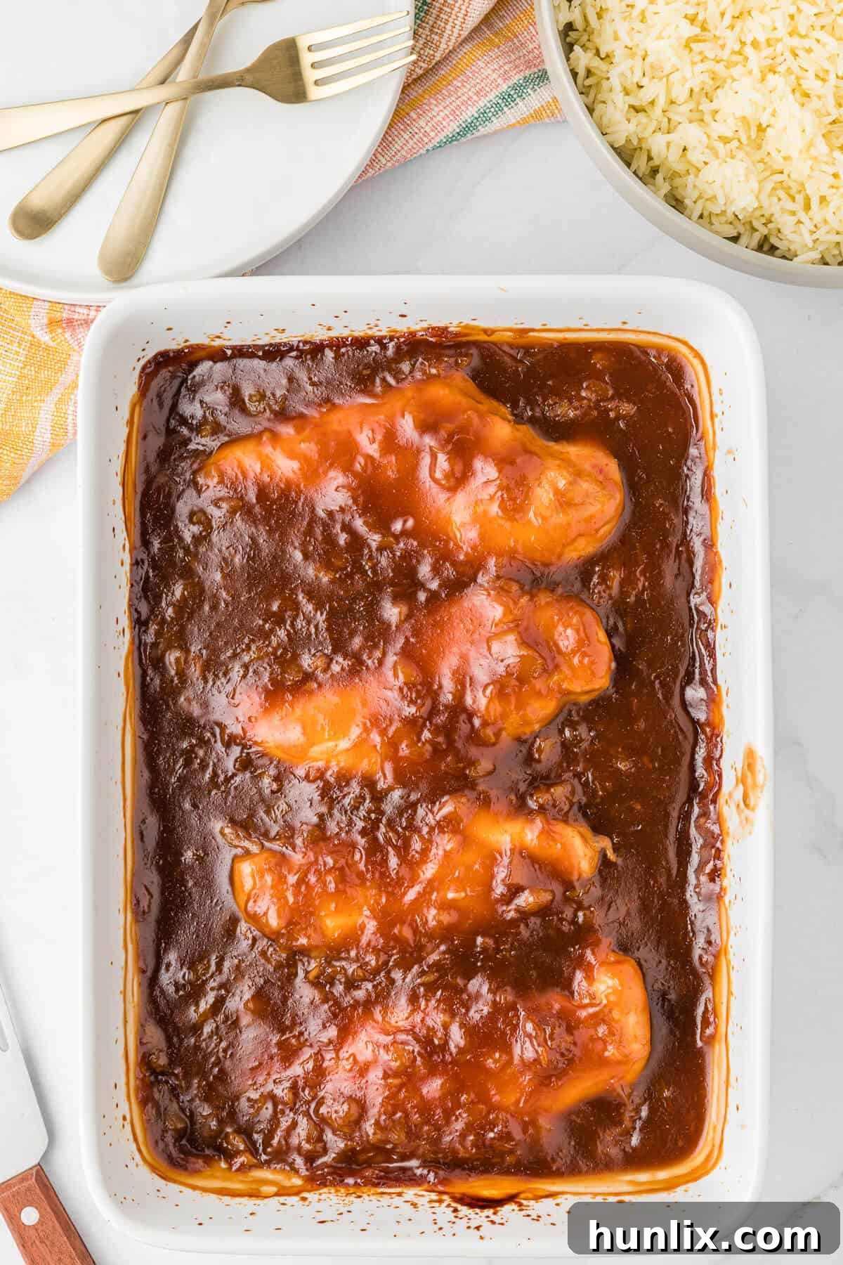 Island Style Chicken 2 A casserole dish of delicious Hawaiian chicken, ready to serve.