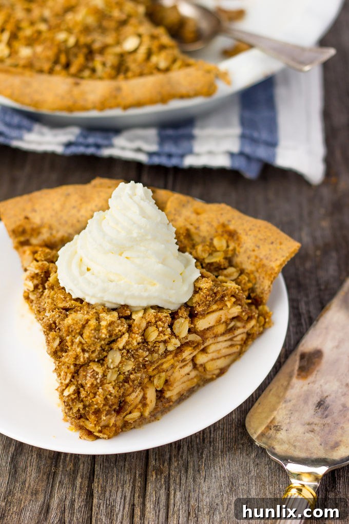 Deep Dish Apple Pie with Crumb Topping - The perfect fall dessert. This easy to make and 100% healthy dessert is made of 100% real food ingredients. It is gluten-free, vegan, dairy-free, flourless, egg-free and full of flavor!