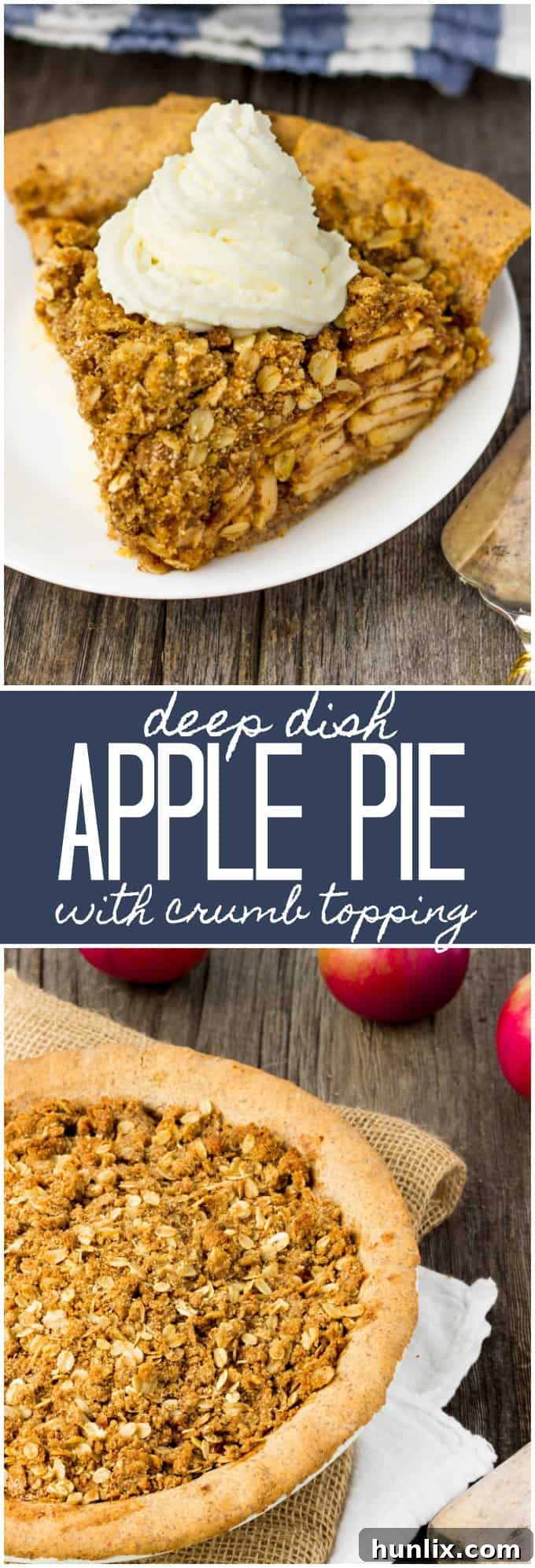 Deep Dish Apple Pie with Crumb Topping - The perfect fall dessert. This easy to make and 100% healthy dessert is made of 100% real food ingredients. It is gluten-free, vegan, dairy-free, flourless, egg-free and full of flavor!