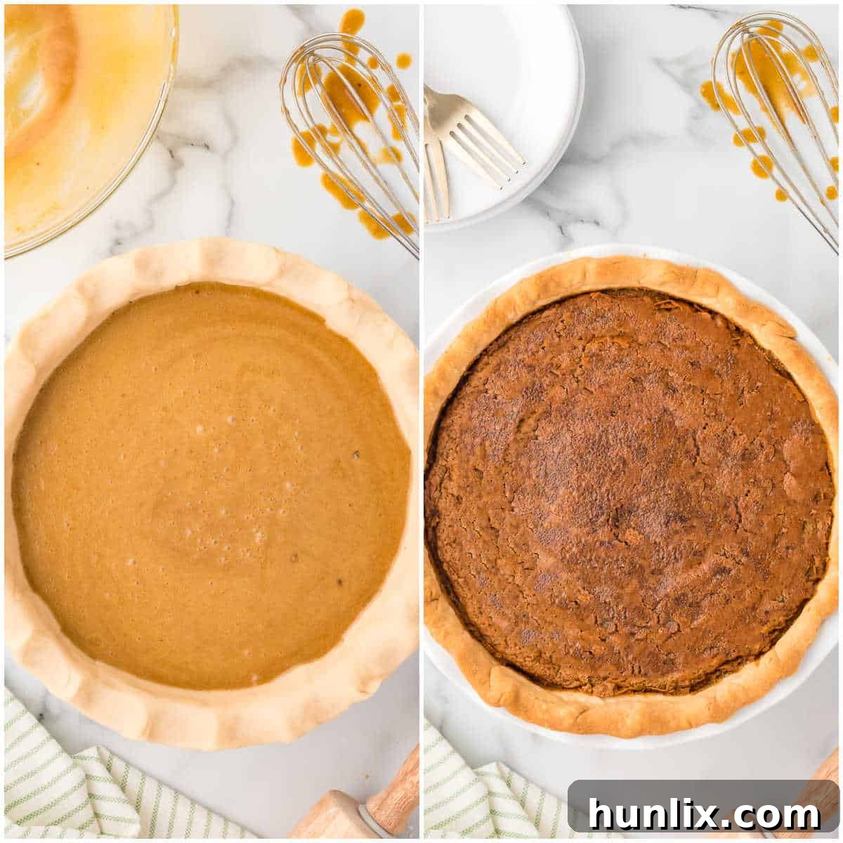 Preparation steps showing the baked sugar pie on a cooling rack.