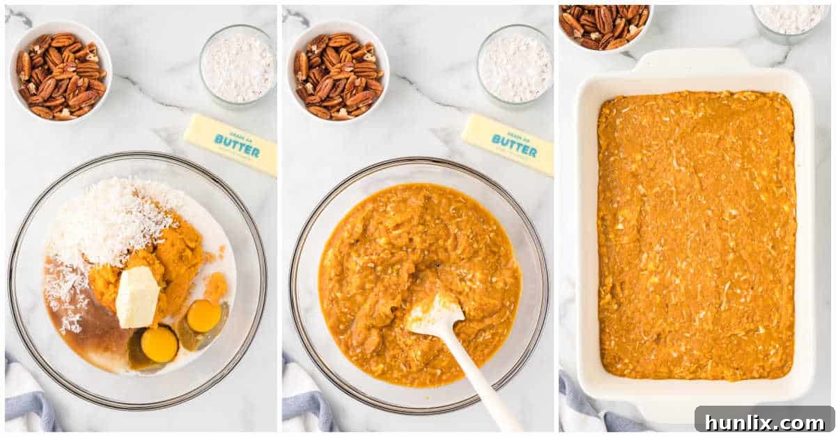 Golden Sweet Potato Delight 4 Mixing the sweet potato filling ingredients in a large bowl.