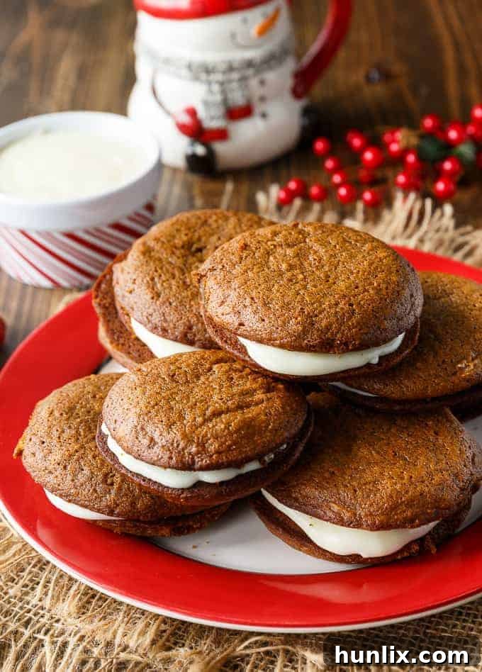 Gingerbread Whoopie Pies - Beautifully frosted and ready to serve.