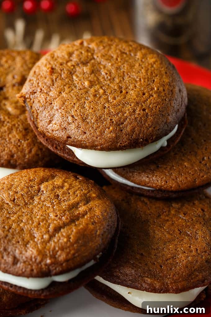 Gingerbread Whoopie Pies - A platter of festive whoopie pies.