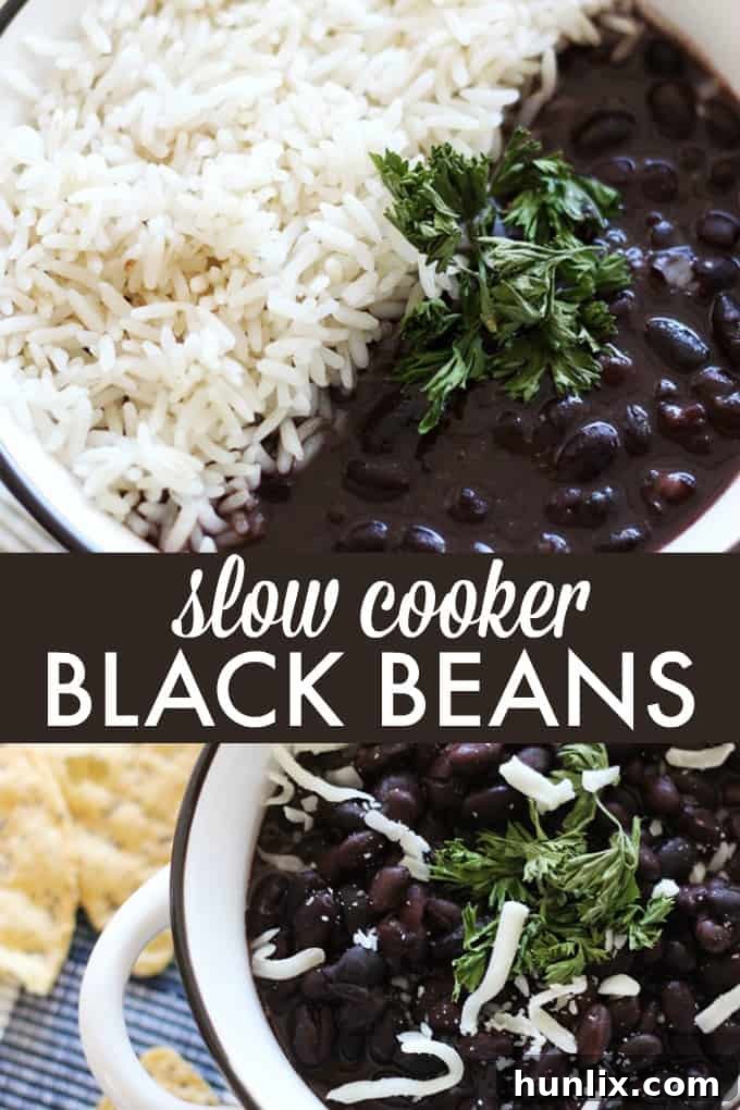 Slow Cooker Black Beans - Make the best dried black beans in the Crockpot! This bean recipe requires no soaking and simmers all day while you're at work for the easiest Taco Tuesday side dish.