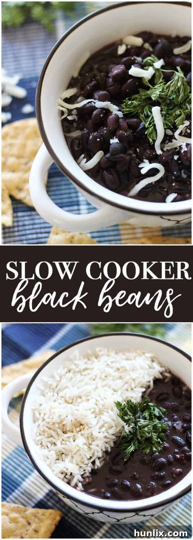 Slow Cooker Black Beans - Make the best dried black beans in the Crockpot! This bean recipe requires no soaking and simmers all day while you're at work for the easiest Taco Tuesday side dish.
