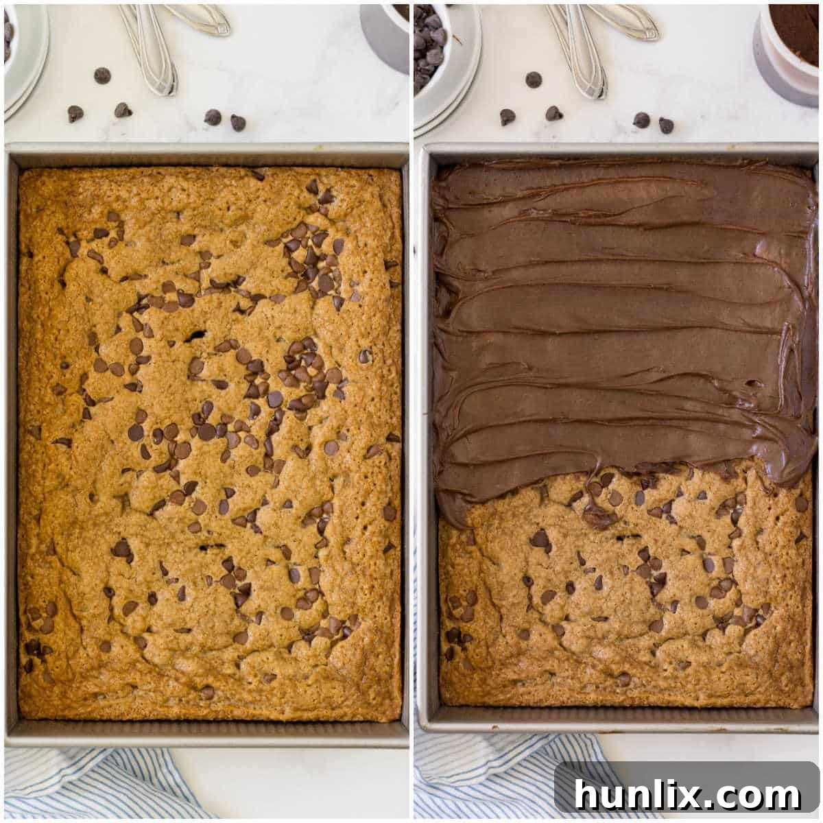 Collage of frosting the cake.