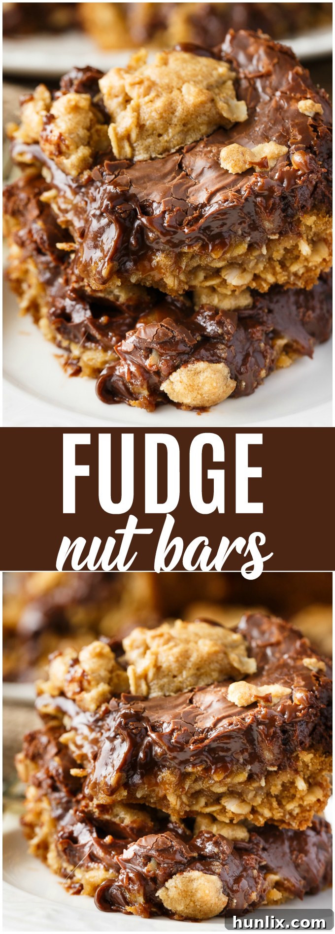 Fudge Nut Bars - Rich and sweet with multiple dimensions of flavour. Creamy fudge is layered between an oat base and topping.