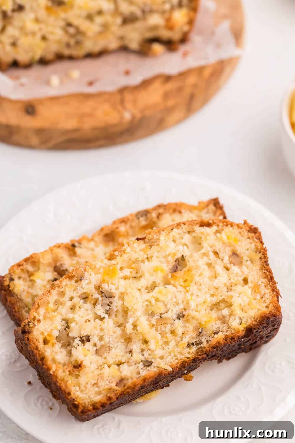 Close-up of a stack of Pineapple Cheese Bread slices