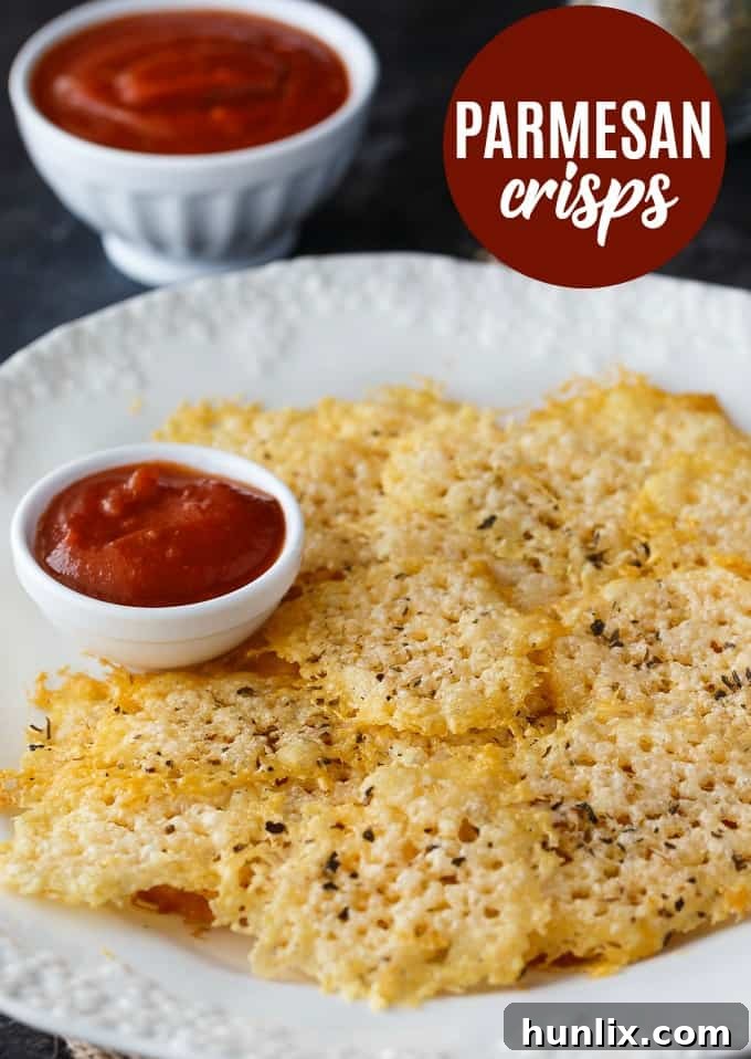 A close-up shot of Parmesan crisps, beautifully golden and ready to be enjoyed.