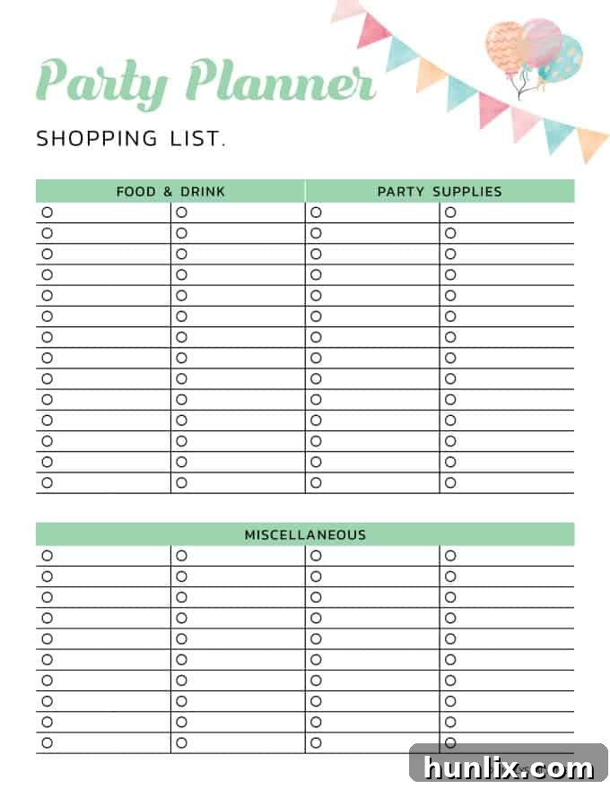 Party Shopping List Printable to Stay on Budget and Organized