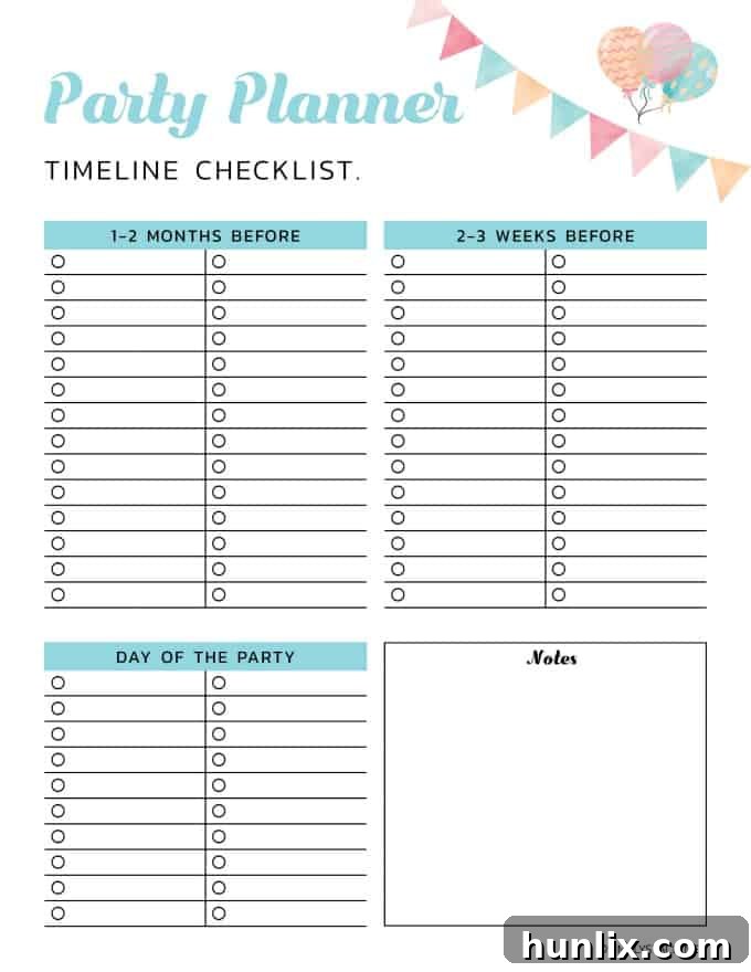 Printable Party Timeline Checklist for Pre-Event Task Management