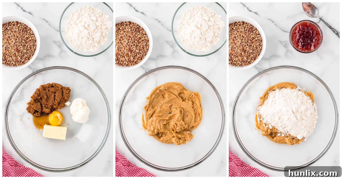 Collage of mixing the ingredients in a bowl.