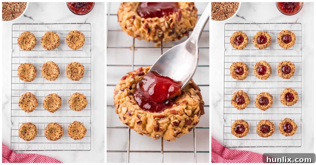 Collage of filling the cookies with jam.