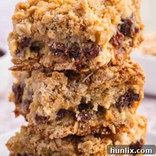 A stack of sour cream raisin bars.