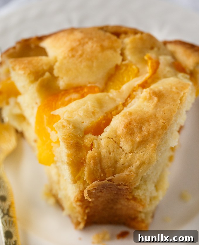 Golden-brown Peach Coffee Cake, freshly baked and cooling on a wire rack, showcasing its unique ring shape