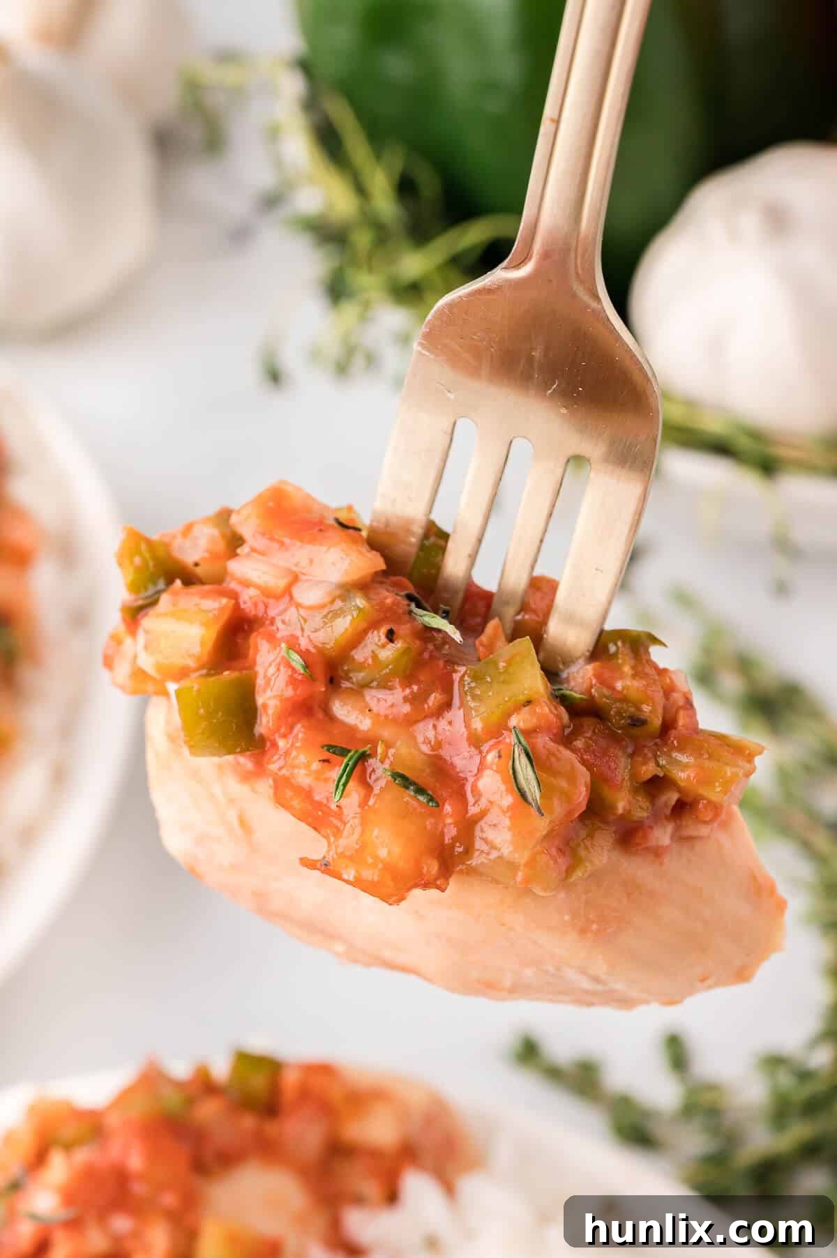 A piece of the recipe on a fork.