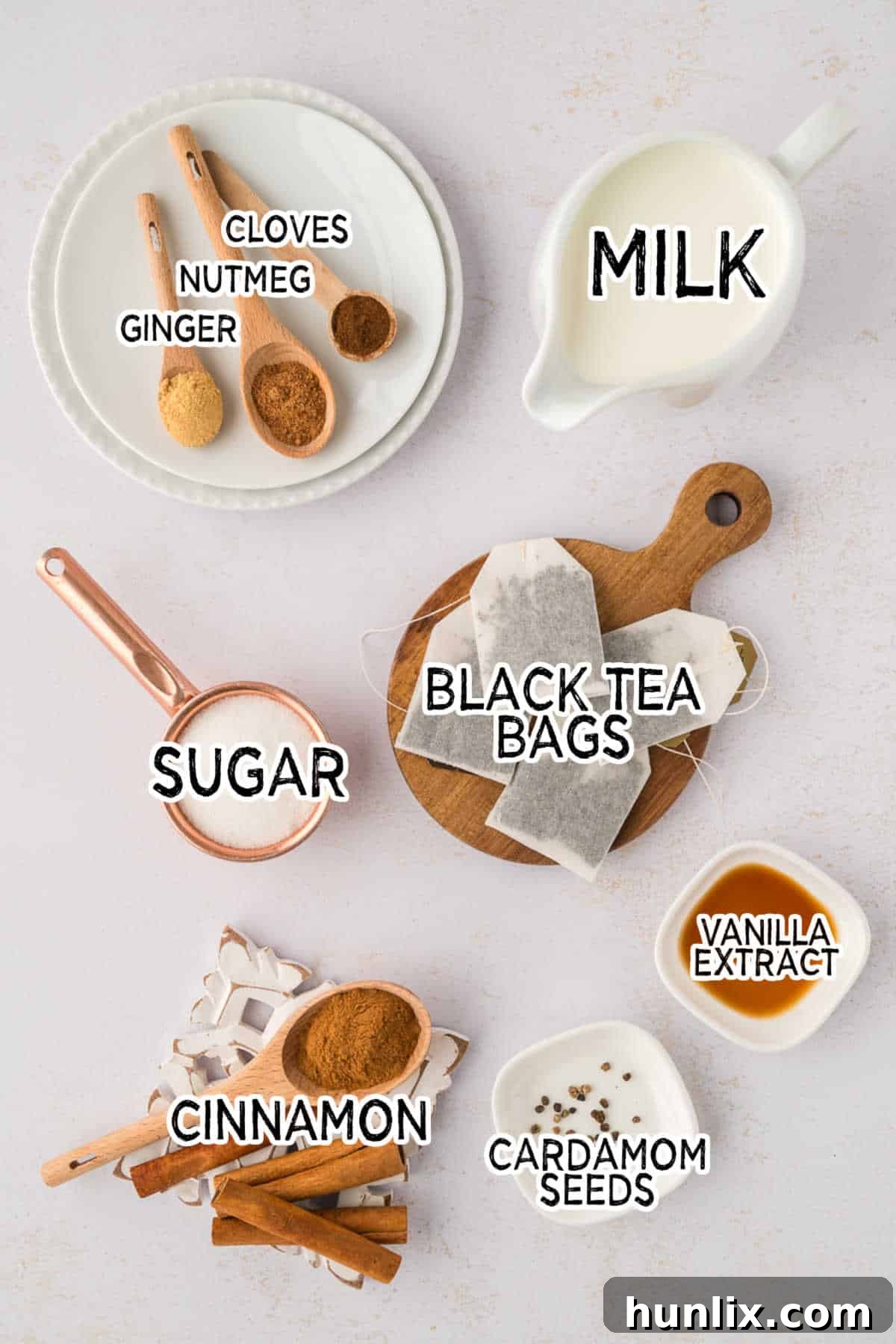 Ingredients on a white surface.