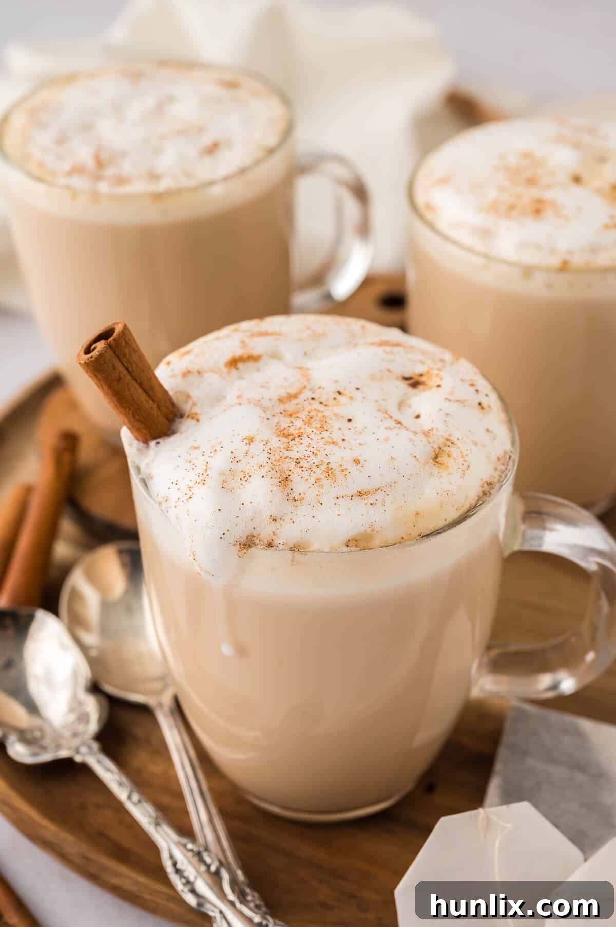 The recipe in a glass mug.