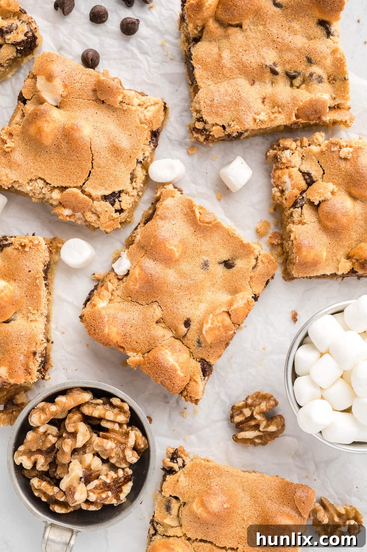 Arrangement of finished Mud Hen Bars on a white surface.