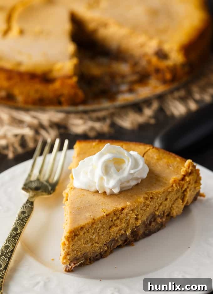 Rich and creamy Keto Pumpkin Cheesecake, a guilt-free easy keto dessert bursting with pumpkin flavor.