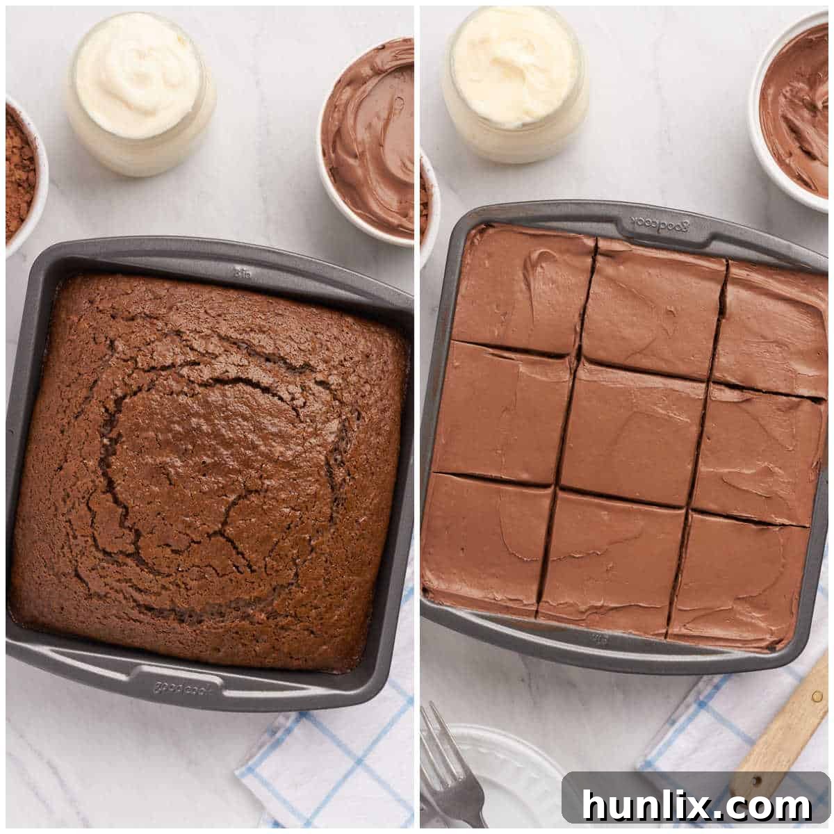 Collage of baking a cake.