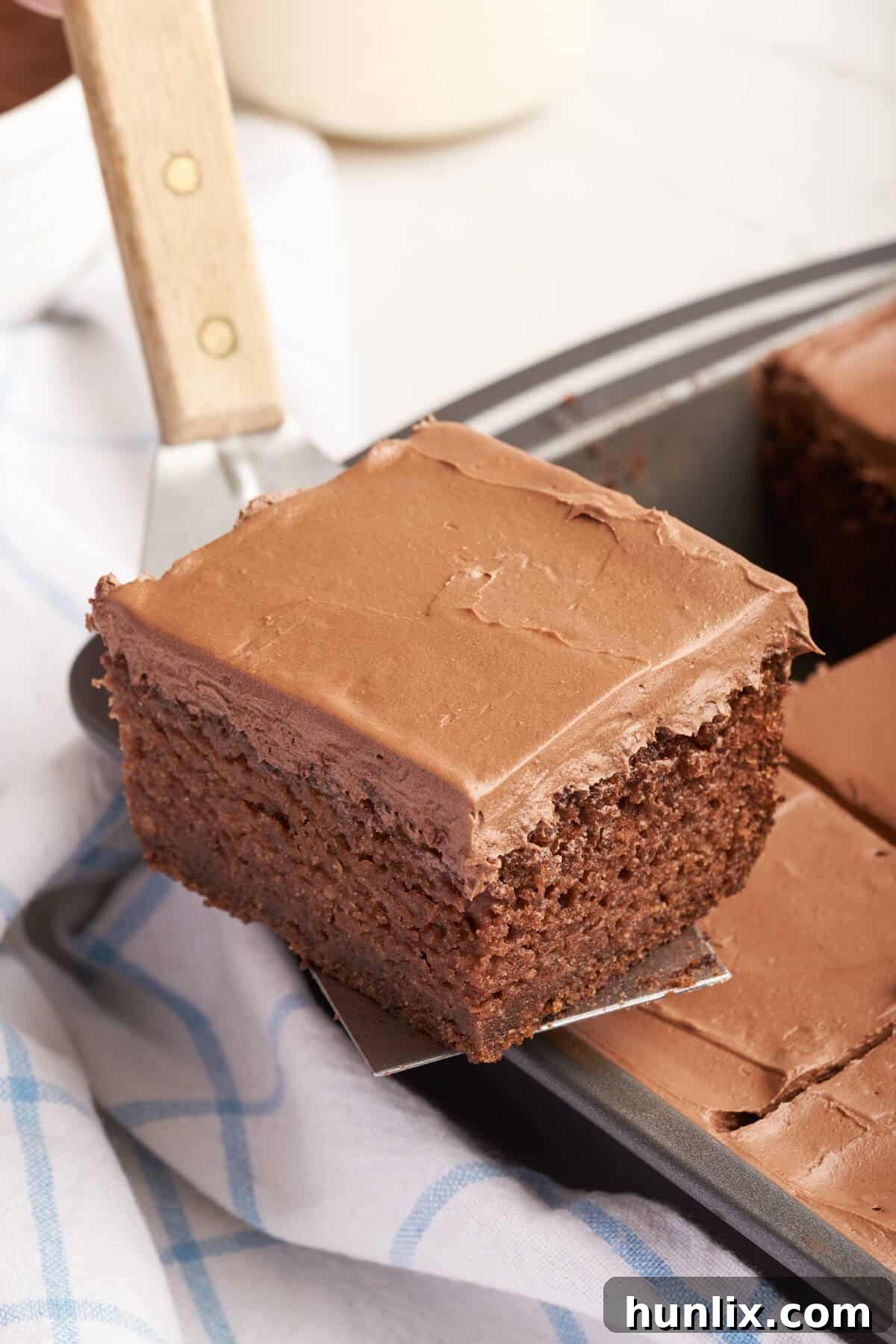 A piece of cake on a spatula.
