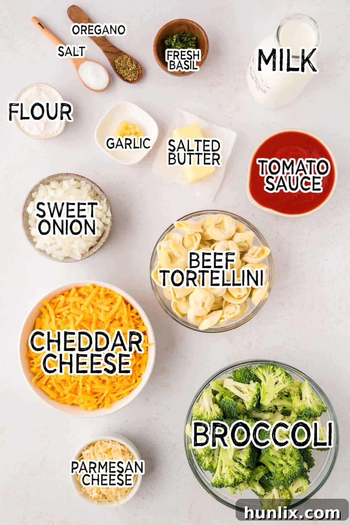 Ingredients on a white surface.