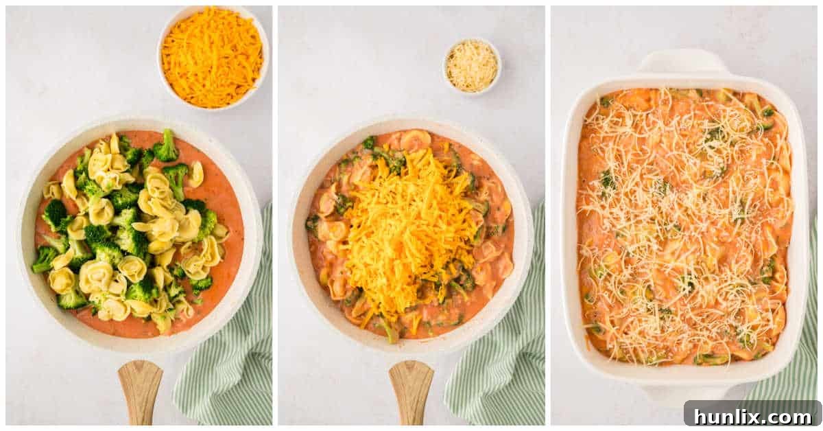 Collage of assembling the casserole.