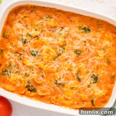 The recipe in a white casserole dish.