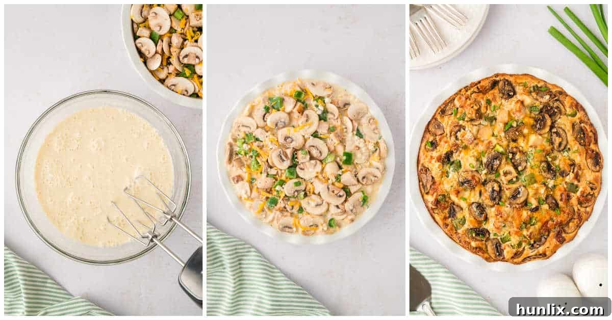 Effortless Chicken Pie 5 The impossible chicken pie in a pie plate, freshly baked and golden brown, shown before cooling and slicing.