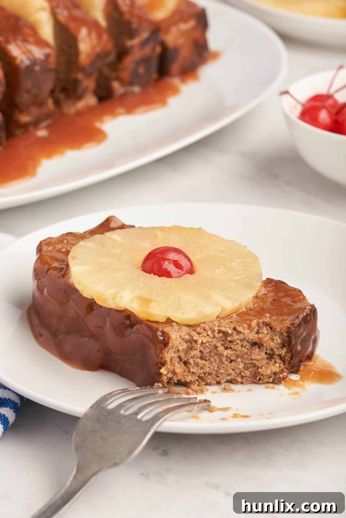 Island Spice Meatloaf 9 A slice of Caribbean meatloaf on a plate.