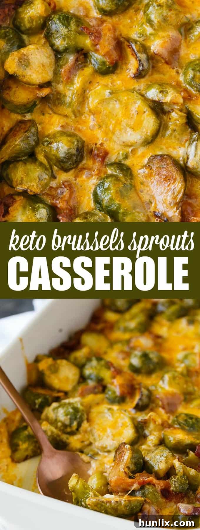 Seven delicious images of Keto Brussels Sprouts Casserole in a visually appealing collage format.