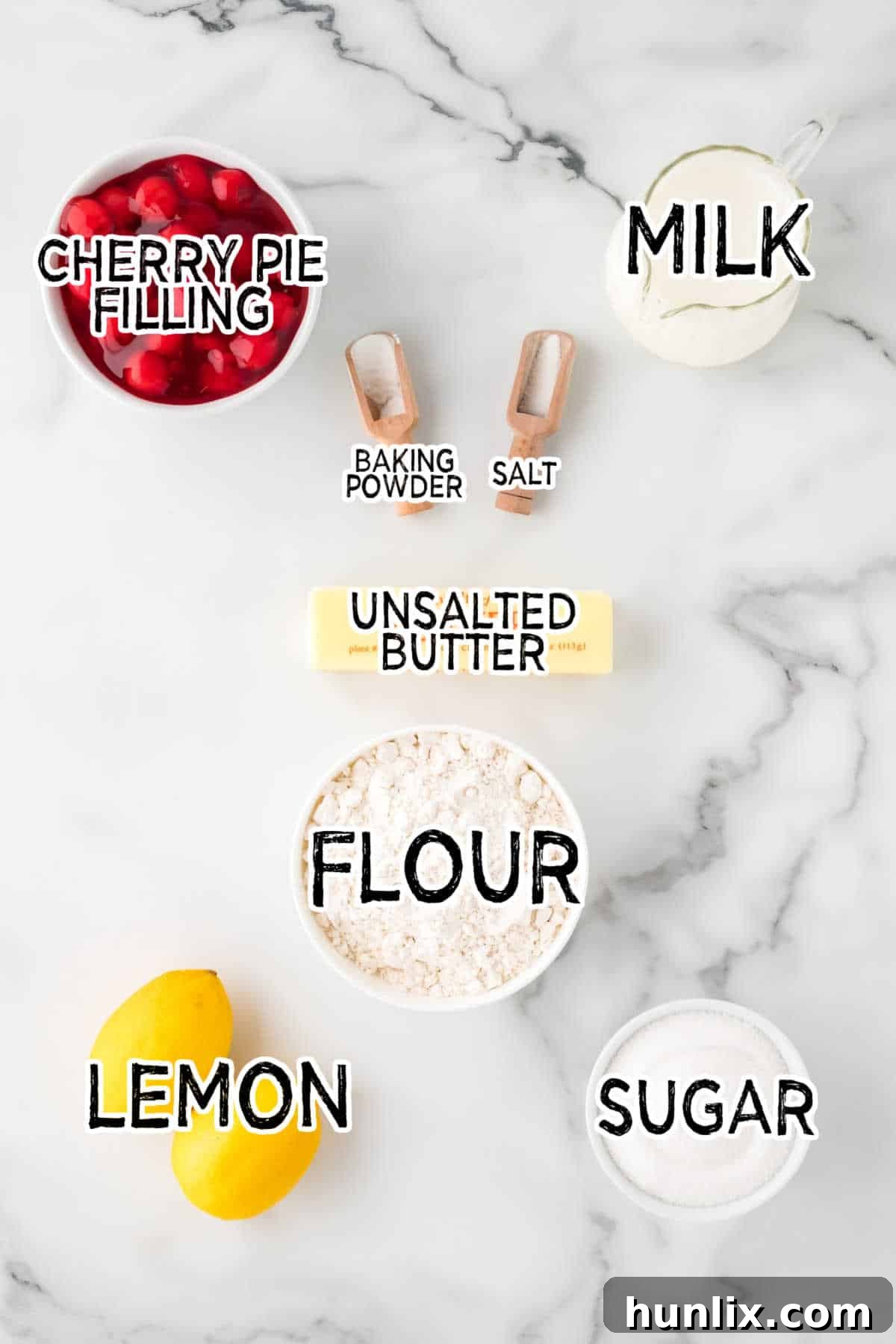 Velvet Cherry Pudding Cake 3 Ingredients on a marble background.