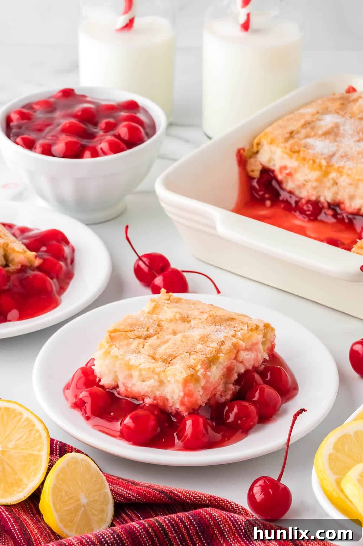 Velvet Cherry Pudding Cake 7 A piece of cake on a plate.