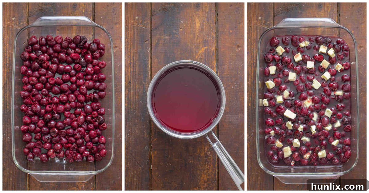 Fireside Cherry Cobbler 4 Collage of preparing the cherry filling.