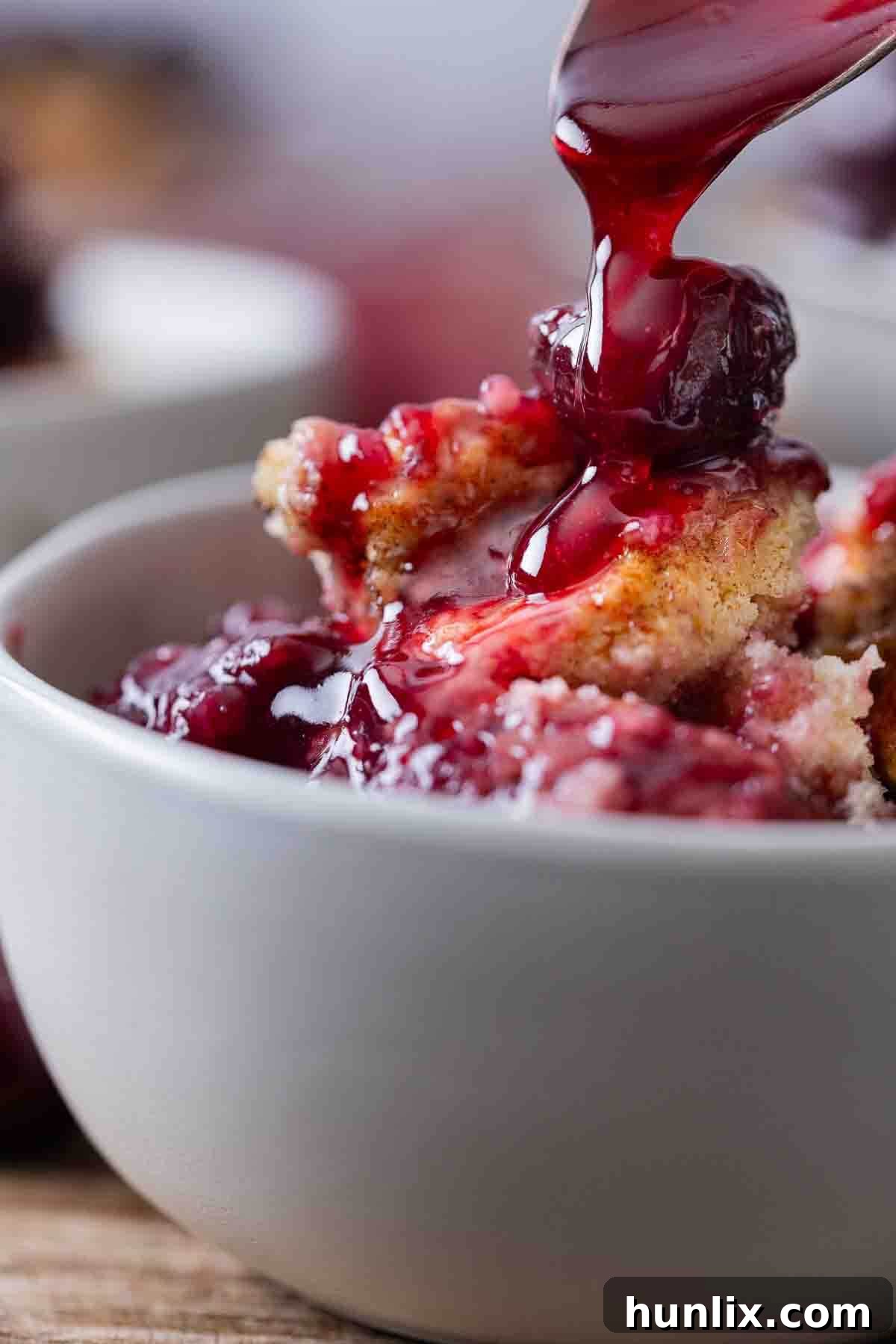 Fireside Cherry Cobbler 8 Close up of the recipe in a bowl.