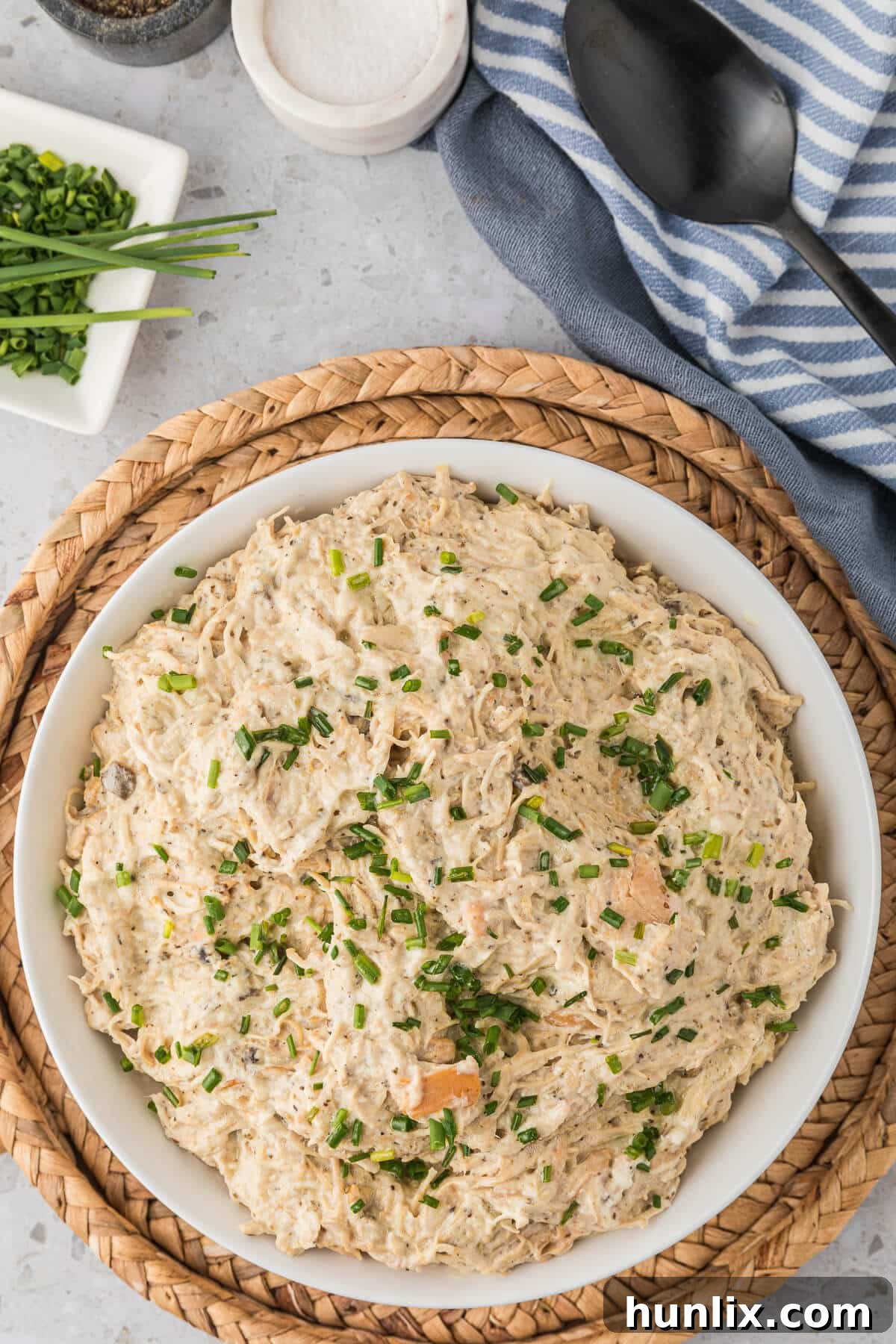 Dreamy Slow Cooker Cream Cheese Chicken 6 The recipe in a bowl.