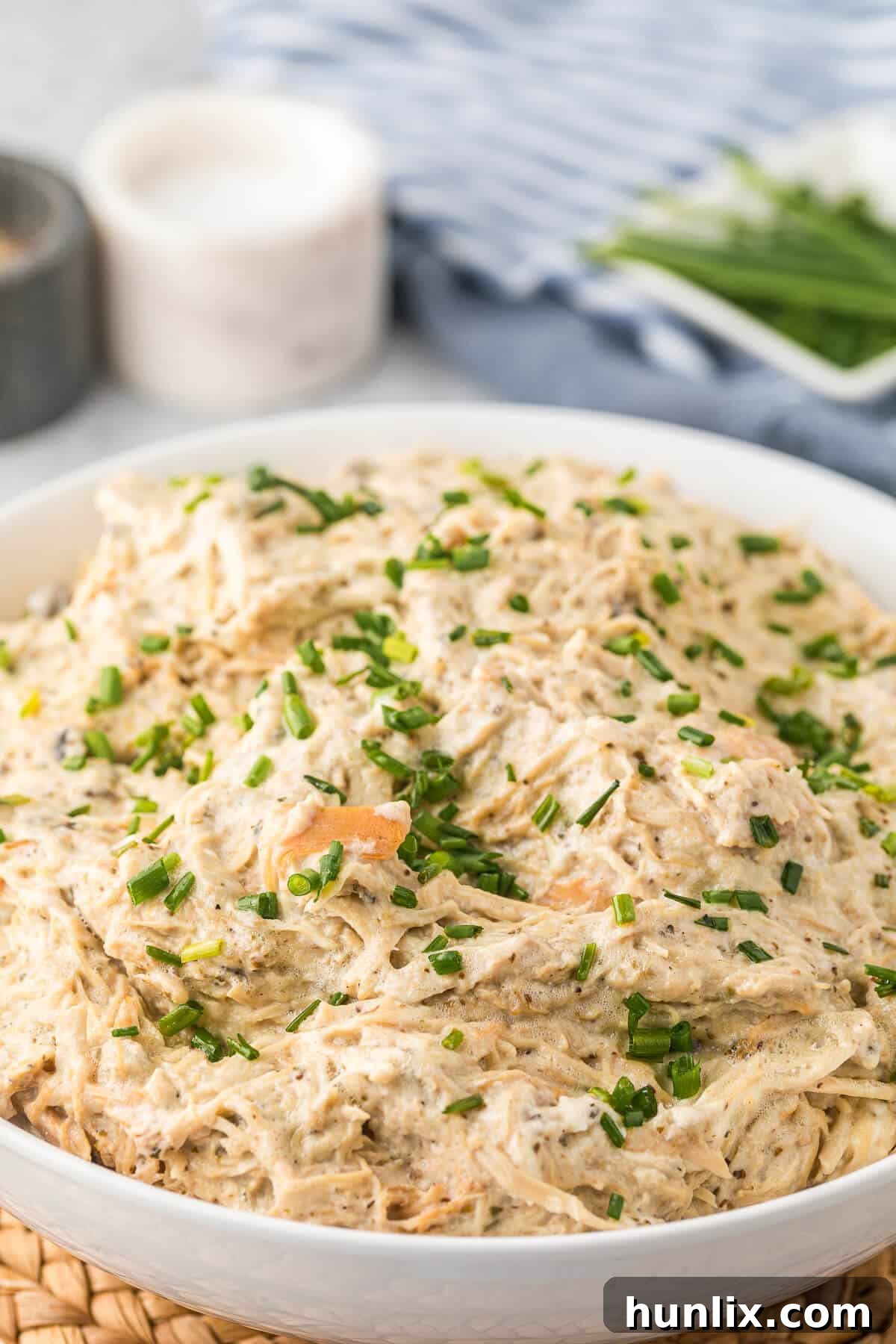 Dreamy Slow Cooker Cream Cheese Chicken 7 The recipe in a bowl.
