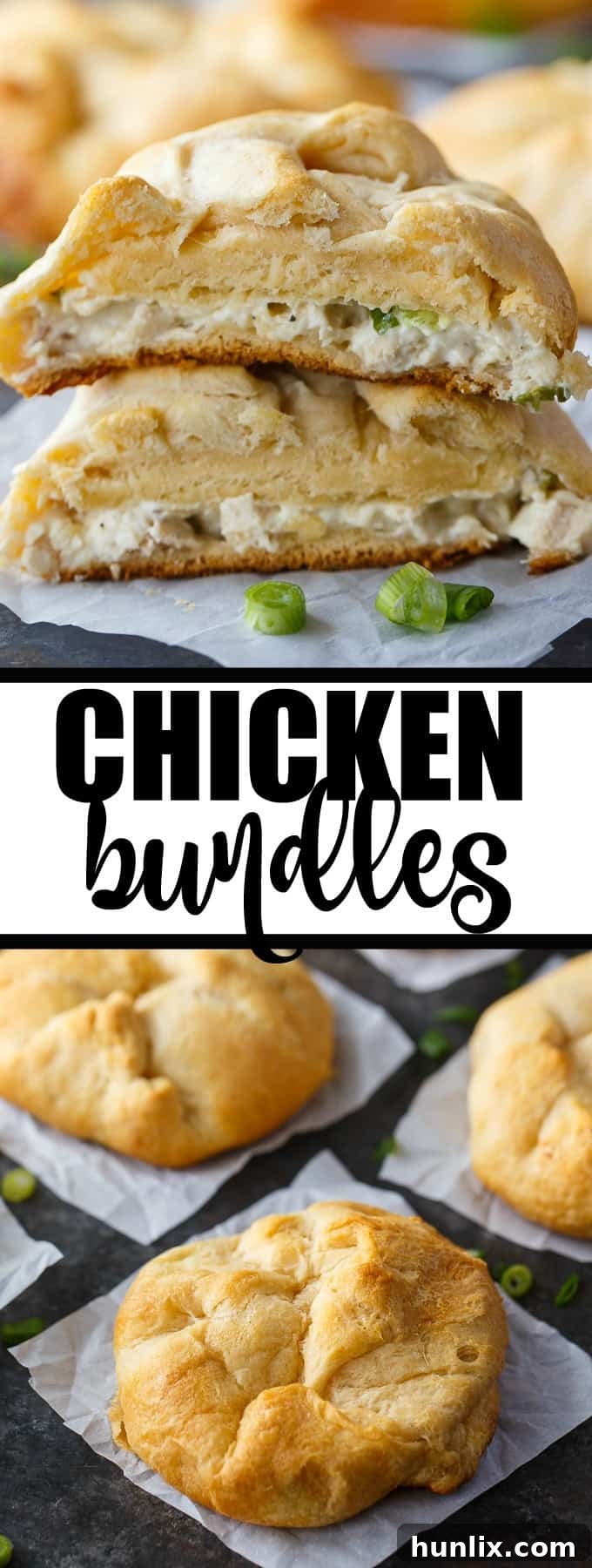 Golden Chicken Surprises 8 A vibrant collage showcasing various stages of making and enjoying chicken bundles, from ingredients to the final dish.