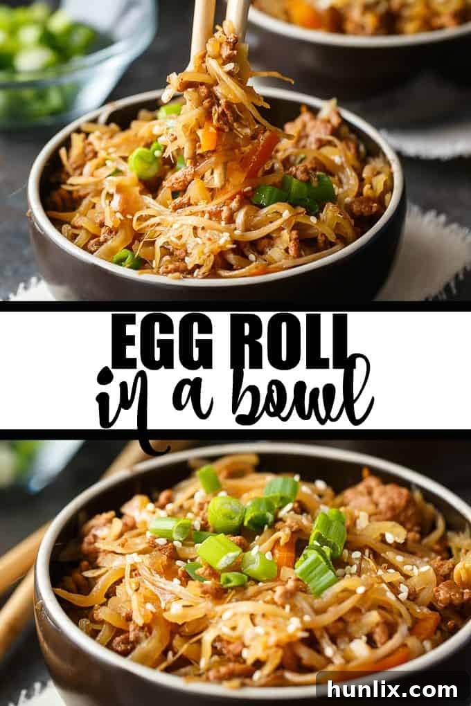 A collage of various Egg Roll in a Bowl images, highlighting different angles and serving suggestions, perfect for social media sharing.