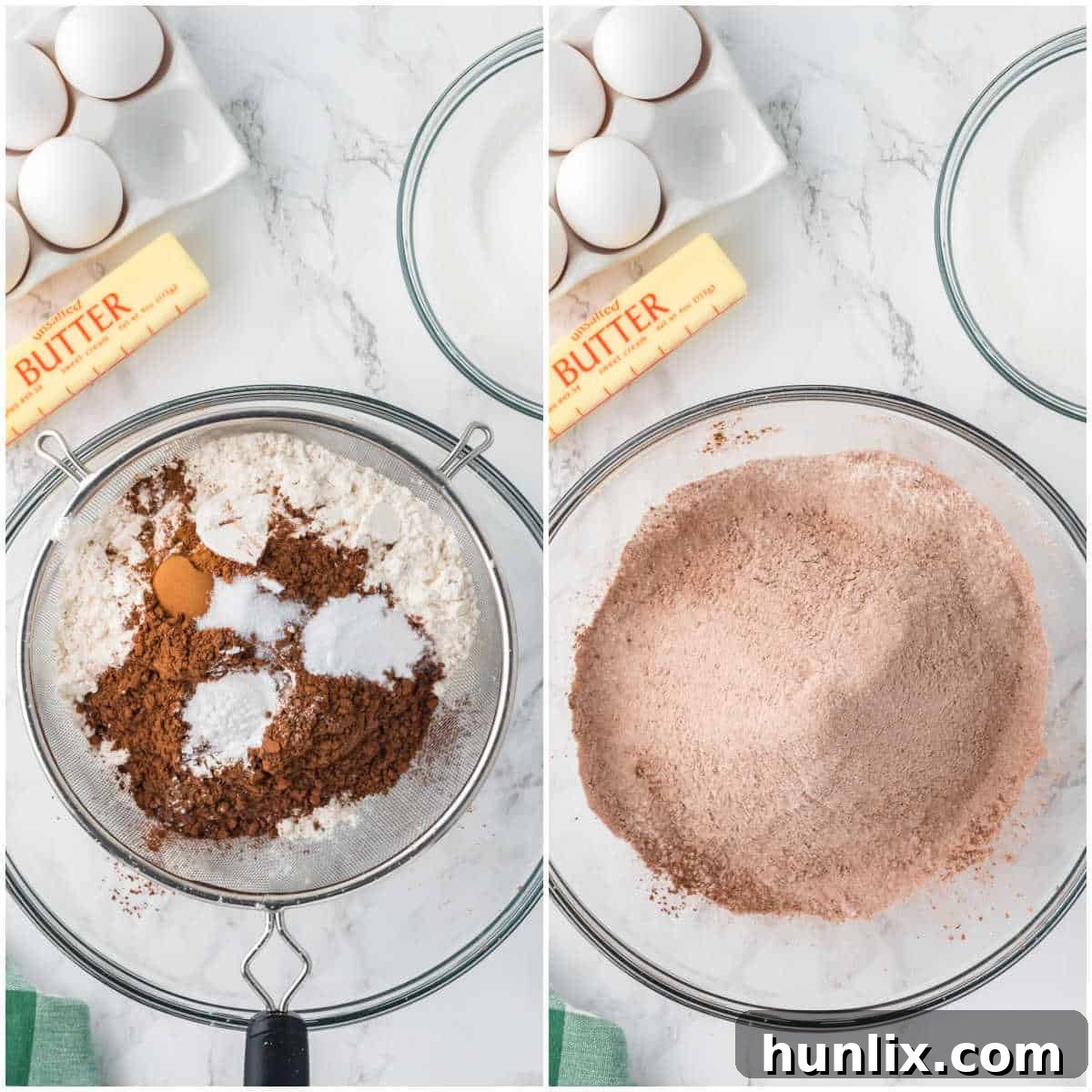 Image showing dry ingredients being combined for chocolate zucchini bread.