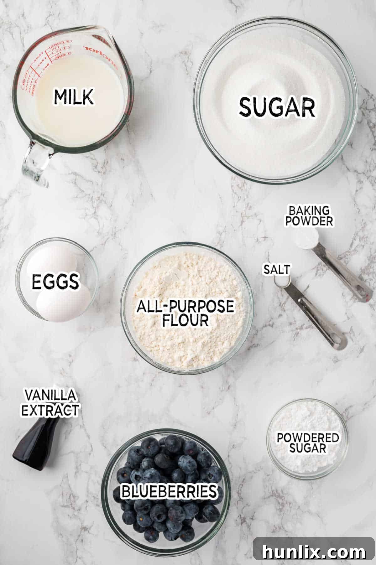 Blueberry Burst Loaf 3 Ingredients on a white counter.