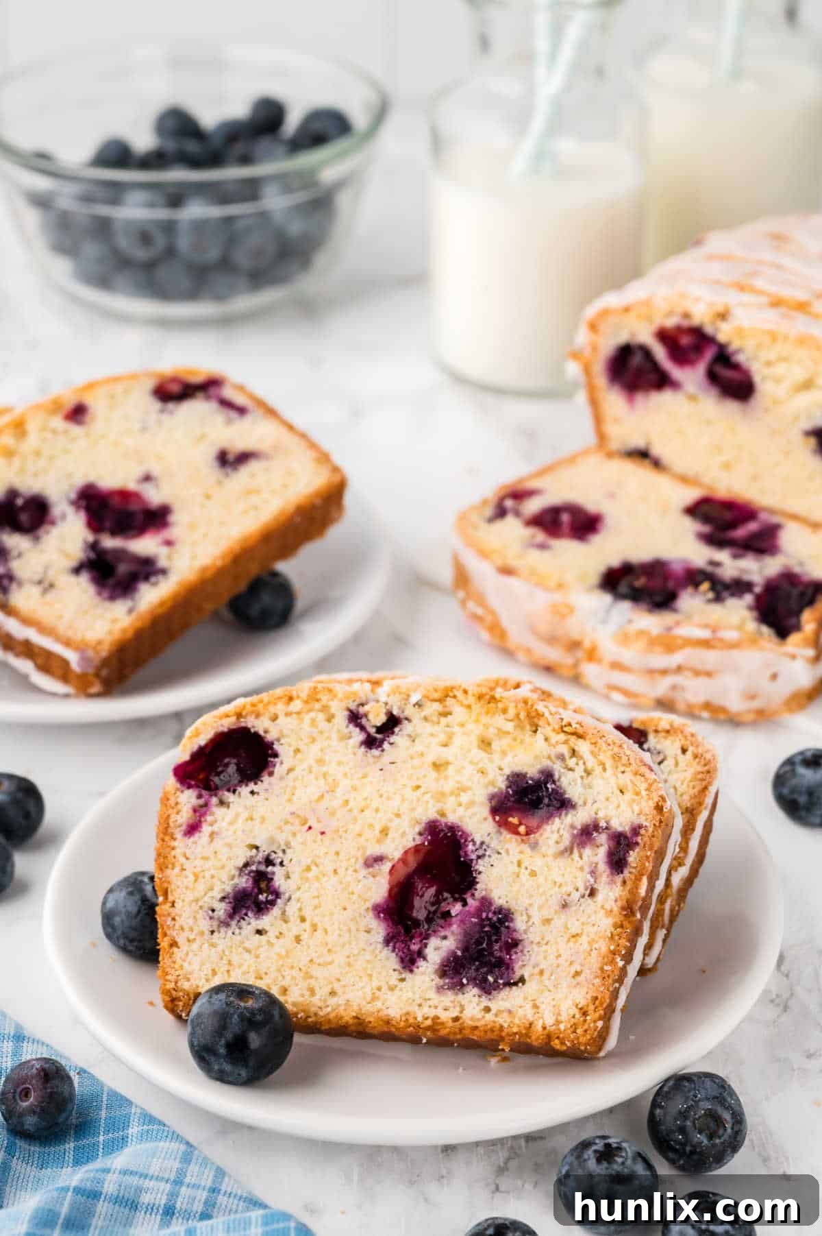 Blueberry Burst Loaf 10 Slices of bread on a plate.