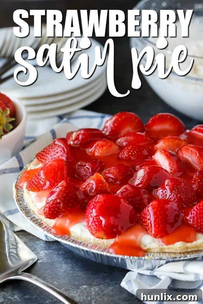 Strawberry Satin Pie - A beloved vintage summer pie that is worth the extra effort. Layers of toasted almonds, creamy and sweet vanilla filling and luscious strawberries enveloped in a shiny glaze make this dessert a huge hit.