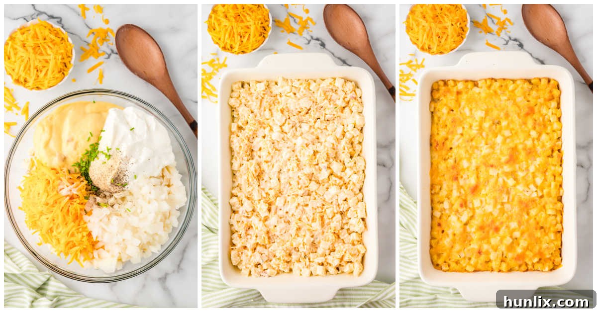Collage of making the recipe in a bowl and baking pan.