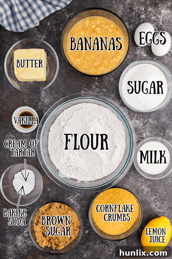 A vibrant display of all the necessary ingredients, including ripe bananas and baking essentials, for making delicious banana cookies.